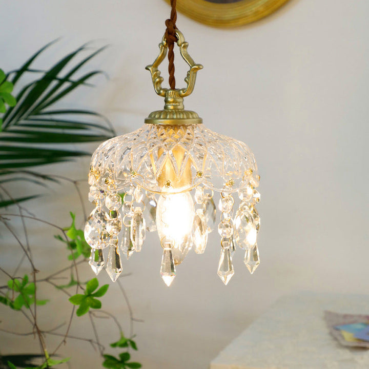 Pendant Light Crystal Glass 7.9 in Clear Gold Adjustable Flower Shop Living Room Restaurant Tea Room | Kalsten
