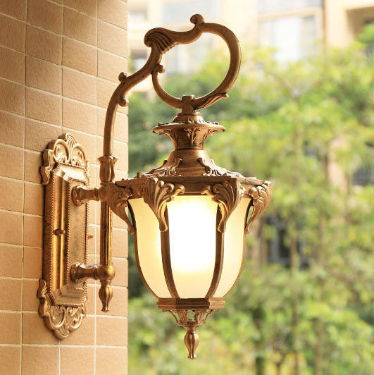 European Retro Aluminum Glass Carved Lantern 1-Light Outdoor Waterproof Wall Sconce Lamp | Kalsten