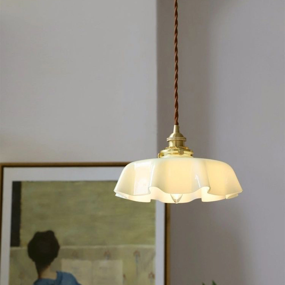 Modern Romantic Small Glass Ribbon Edge Pendant Light For Living Room | Kalsten