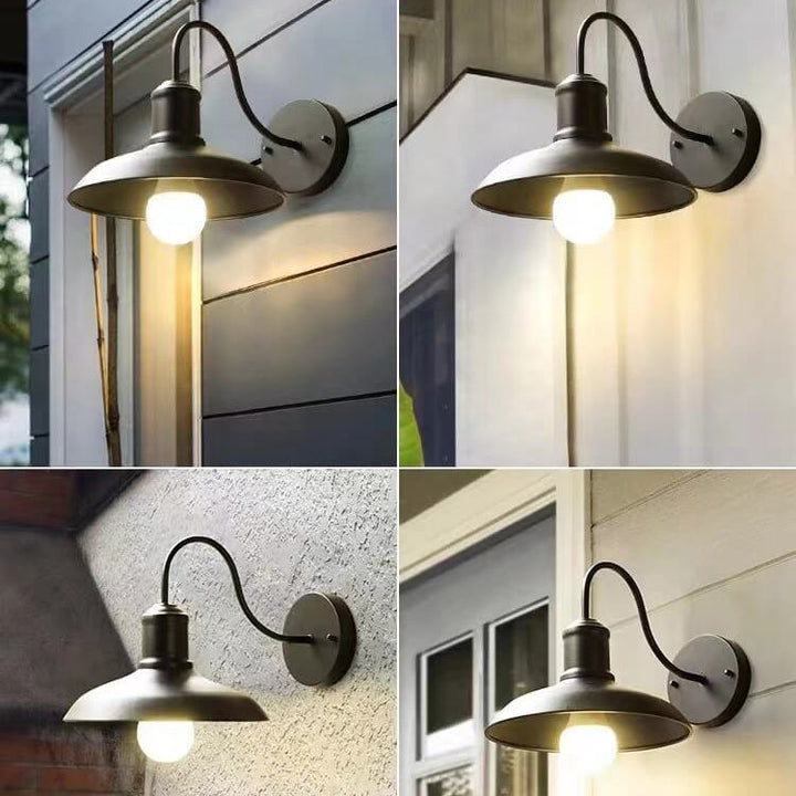 Retro Loft Dome Iron Outdoor Waterproof 1-Light Bent Arm Wall Sconce Lamp | Kalsten