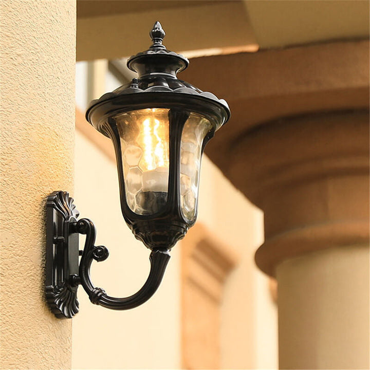 European Retro Waterproof Stone Pattern Glass Lampshade 1-Light Outdoor Wall Sconce Lamp | Kalsten