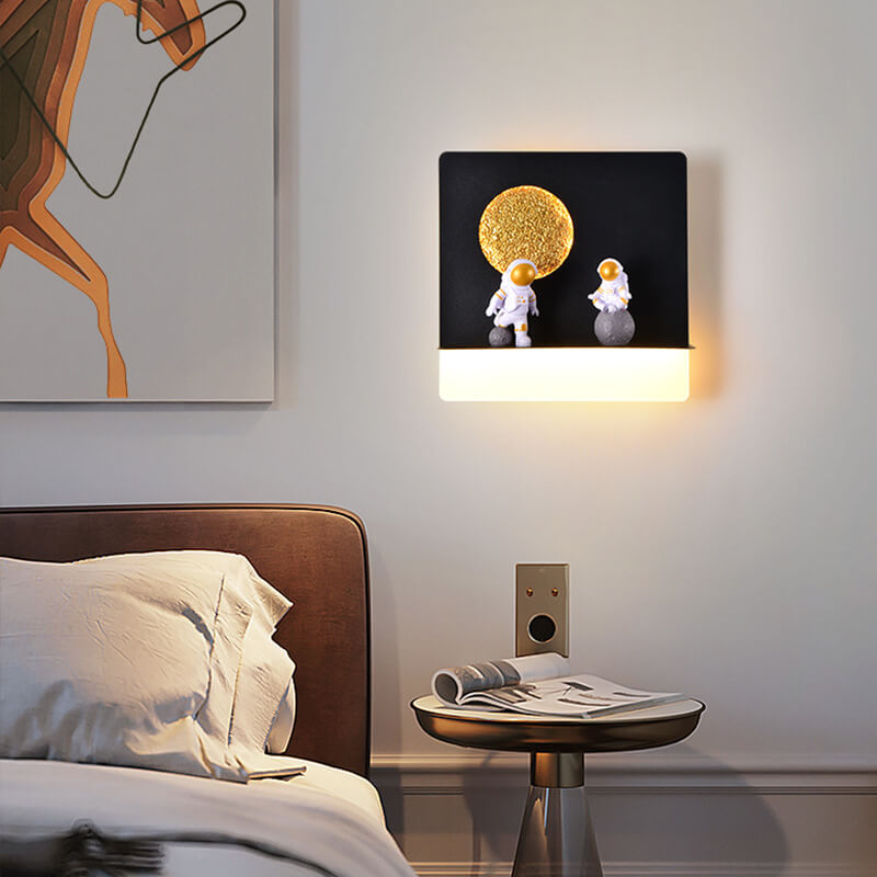 Contemporary Creative Iron Resin Round Astronaut LED Wall Light Lamp for Bedroom | Kalsten