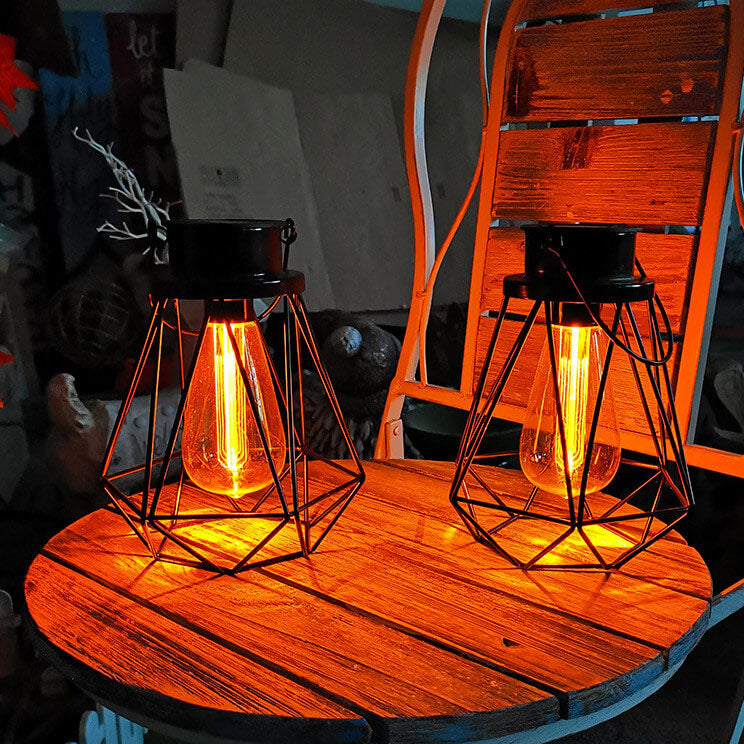 Solar Retro Iron Lantern Geometry LED Decorative Outdoor Landscape Light | Kalsten
