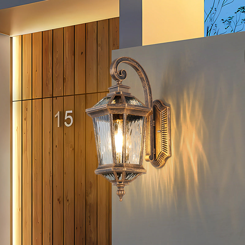 Traditional European Waterproof Aluminum Glass Octagon Cylinder 1-Light Wall Sconce Lamp For Garden | Kalsten