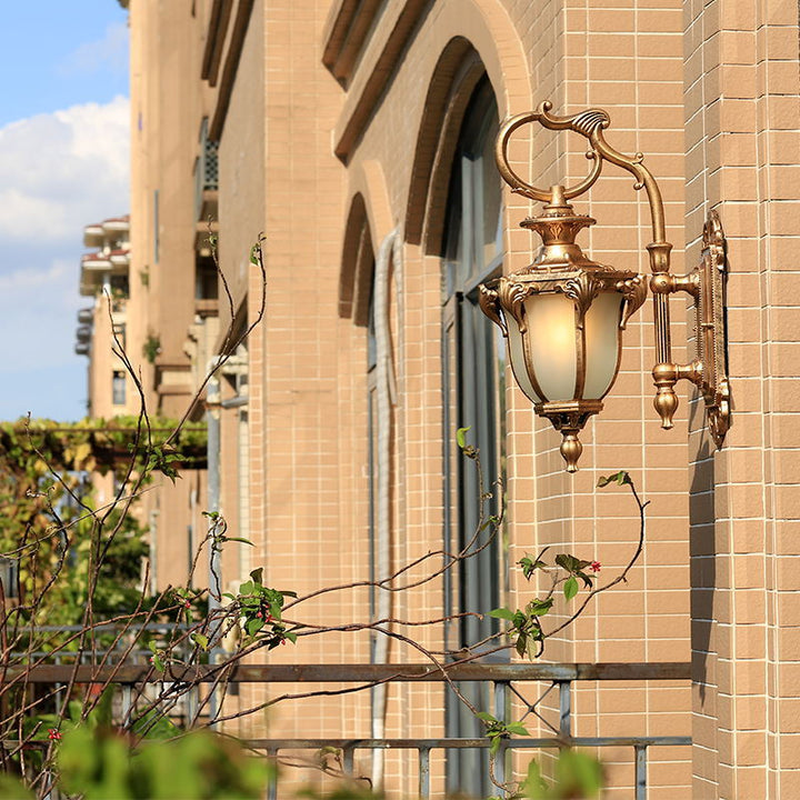European Retro Aluminum Glass Carved Lantern 1-Light Outdoor Waterproof Wall Sconce Lamp | Kalsten