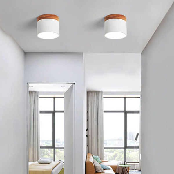 Flush Mount Ceiling Light Iron Solid Wood PVC 3.94 in Modern Hallway Living Room Bedroom 7W 700lm LED Adjustable Color Temperature White Black Pink Blue Green Gray Gold | Kalsten