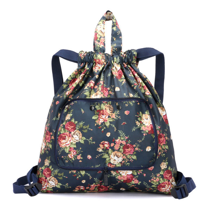 Foldable Printed Nylon Backpack with Drawstring | Kalsten