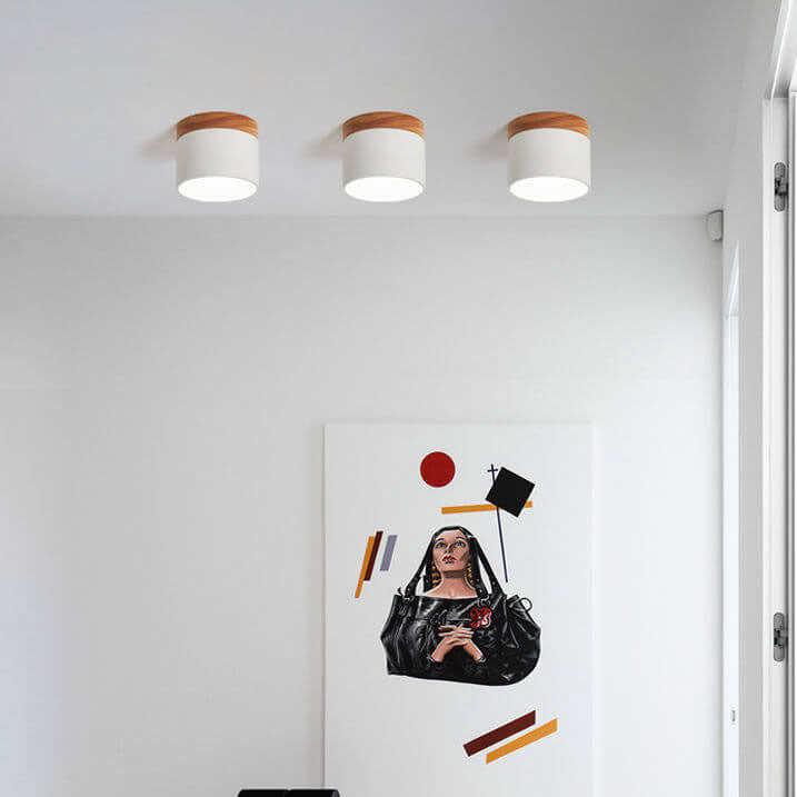 Flush Mount Ceiling Light Iron Solid Wood PVC 3.94 in Modern Hallway Living Room Bedroom 7W 700lm LED Adjustable Color Temperature White Black Pink Blue Green Gray Gold | Kalsten