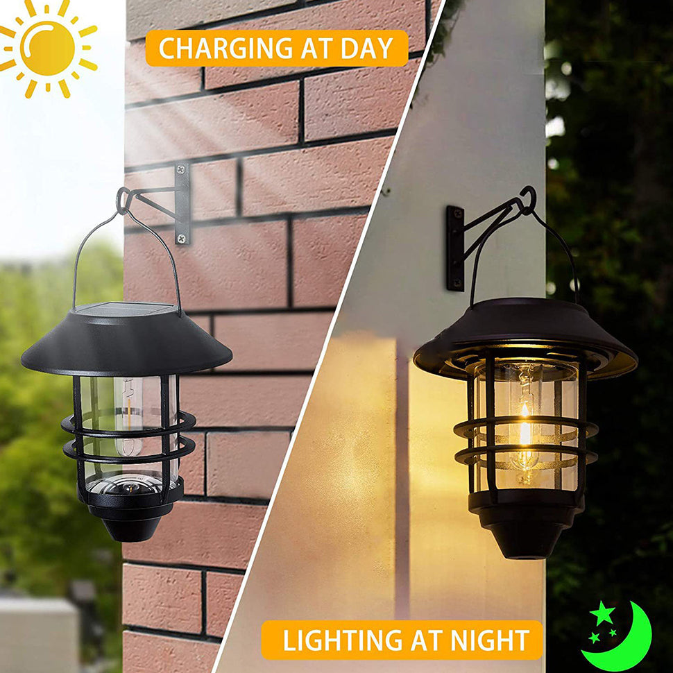 Contemporary Retro Solar Waterproof Aluminum Glass Lantern Cylinder 1-Light Hanging Wall Sconce Lamp For Outdoor Patio | Kalsten