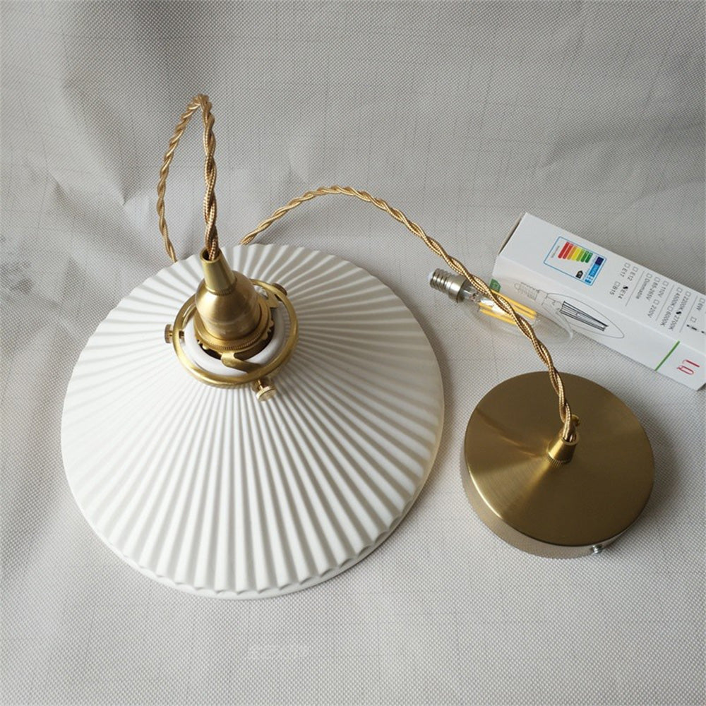 Modern Ceramics Retro Pleated Pendant Light For Living Room | Kalsten