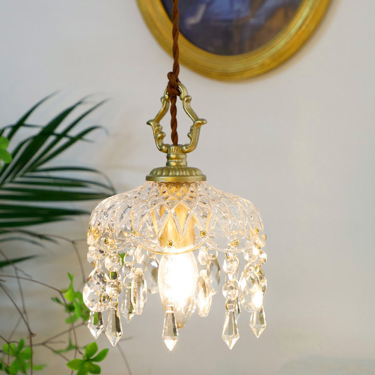 Pendant Light Crystal Glass 7.9 in Clear Gold Adjustable Flower Shop Living Room Restaurant Tea Room | Kalsten
