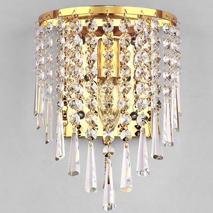 BowLift | Modern Luxury Semi-Round Octagonal Pearl Stainless Steel Crystal 1-Light Wall Sconce Lamp for Living Room