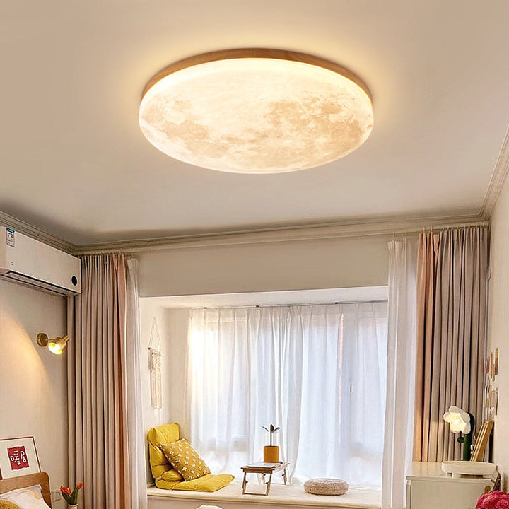 Flush Mount Ceiling Light Wood 14.96 in Modern Hallway Living Room Bedroom LED Fixture 24W 2400lm | Kalsten