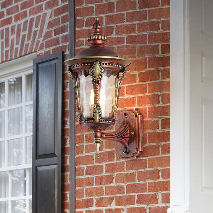 Traditional European Waterproof Quadrangle Pointed Cylinder Aluminum Glass 1-Light Outdoor Wall Sconce Lamp For Garden | Kalsten