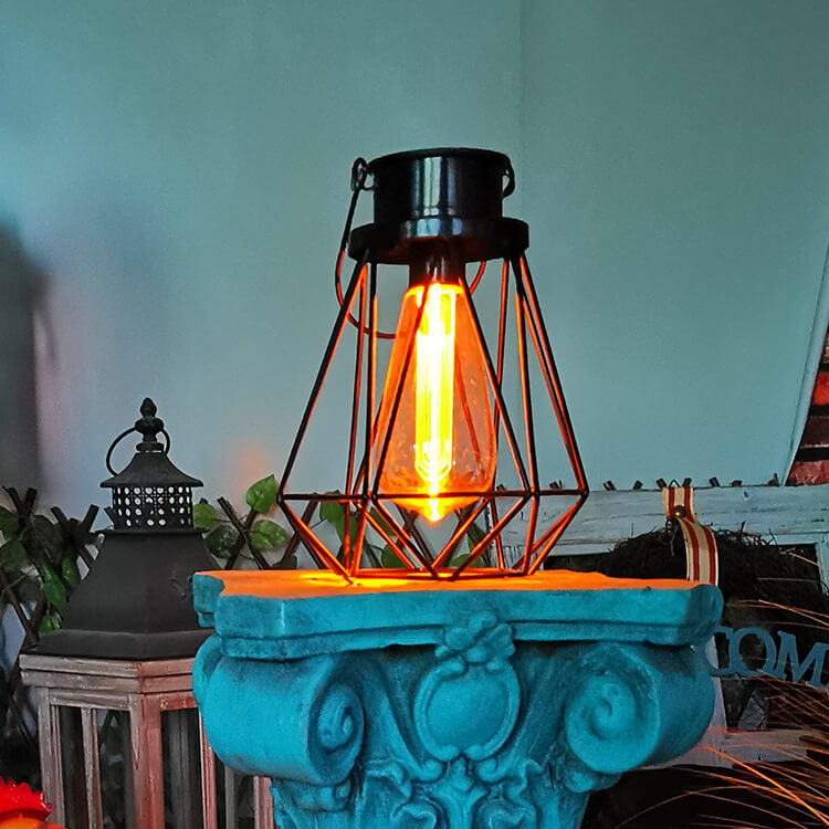 Solar Retro Iron Lantern Geometry LED Decorative Outdoor Landscape Light | Kalsten