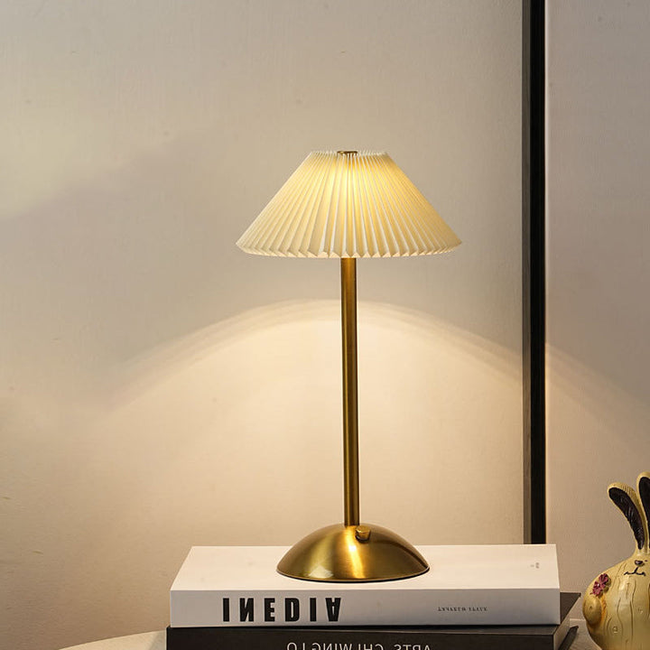 Contemporary Scandinavian rechargeable iron fabric cone pleated LED table lamp for bedside | Kalsten