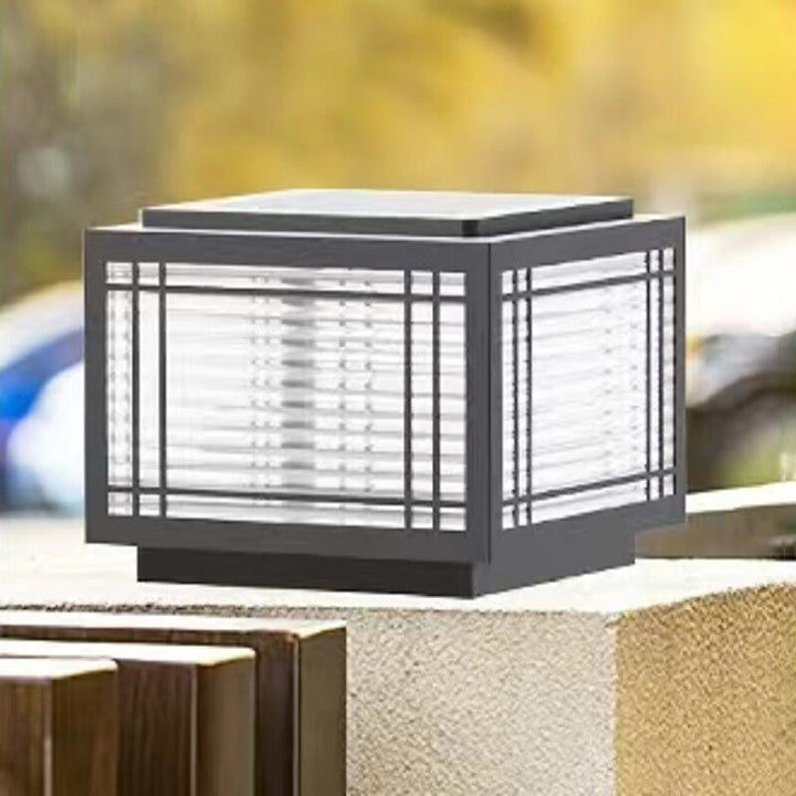 Traditional Chinese Square Aluminum Glass 1-Light Post Head Light For Garden | Kalsten
