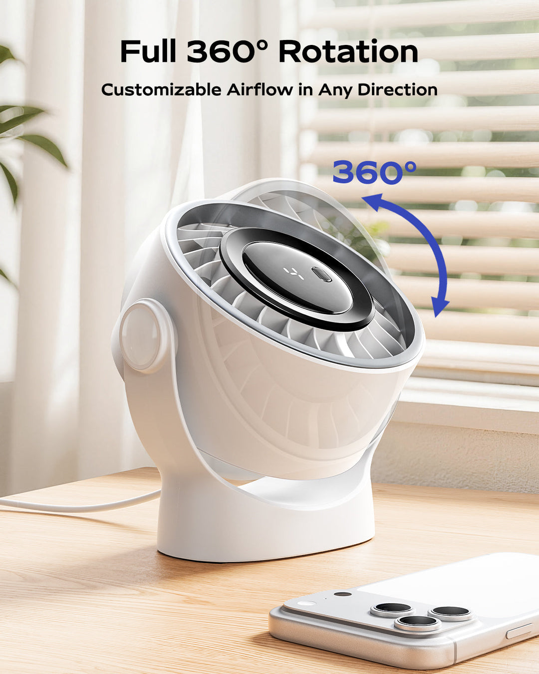 4-Speed USB Rechargeable Desktop Fan with Smart LED Display | Kalsten