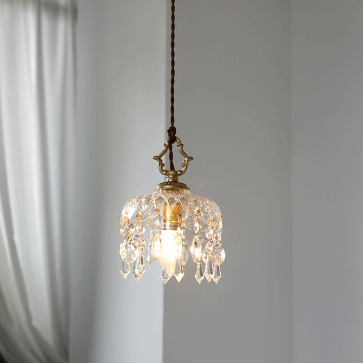 Pendant Light Crystal Glass 7.9 in Clear Gold Adjustable Flower Shop Living Room Restaurant Tea Room | Kalsten
