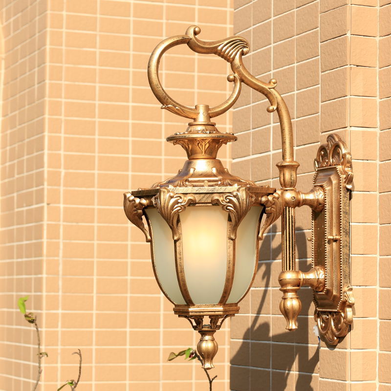 European Retro Aluminum Glass Carved Lantern 1-Light Outdoor Waterproof Wall Sconce Lamp | Kalsten