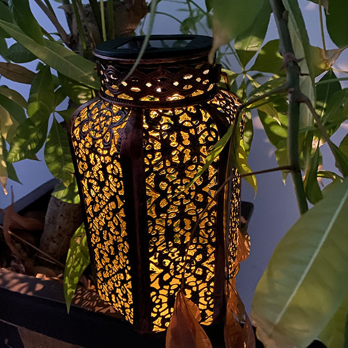 Modern Art Deco Solar Waterproof Hexagonal Lantern Iron LED Outdoor Light For Garden | Kalsten