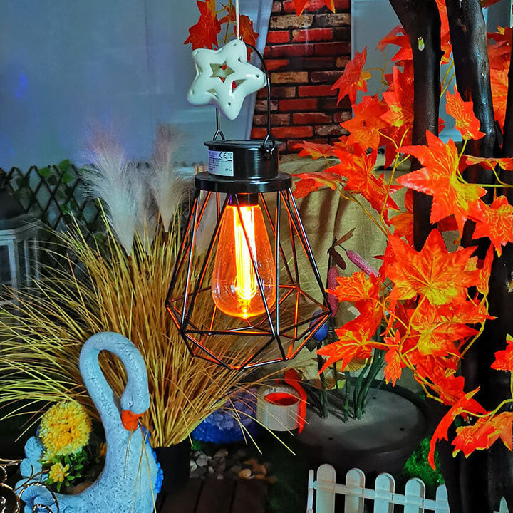 Solar Retro Iron Lantern Geometry LED Decorative Outdoor Landscape Light | Kalsten