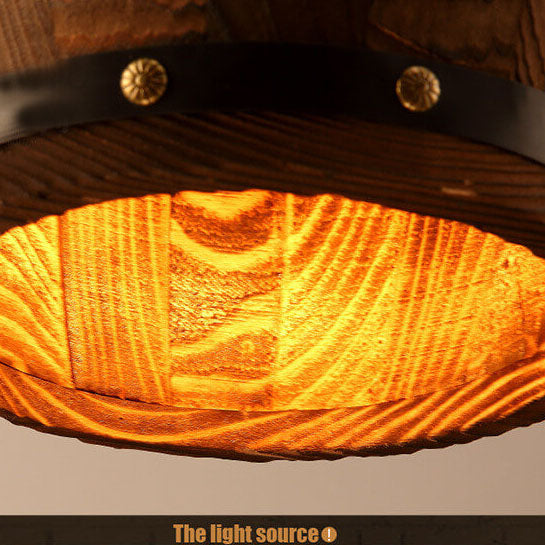 Kalsten | BarrelGlow Vintage Pendant Light | Wood Wine Barrel Design | 1-bulb | Rustic Lighting