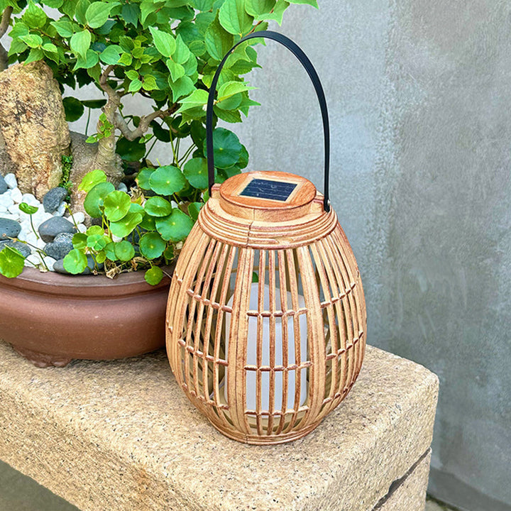 Modern Art Deco Solar Round Lantern Rattan LED Outdoor Landscape Light For Garden | Kalsten