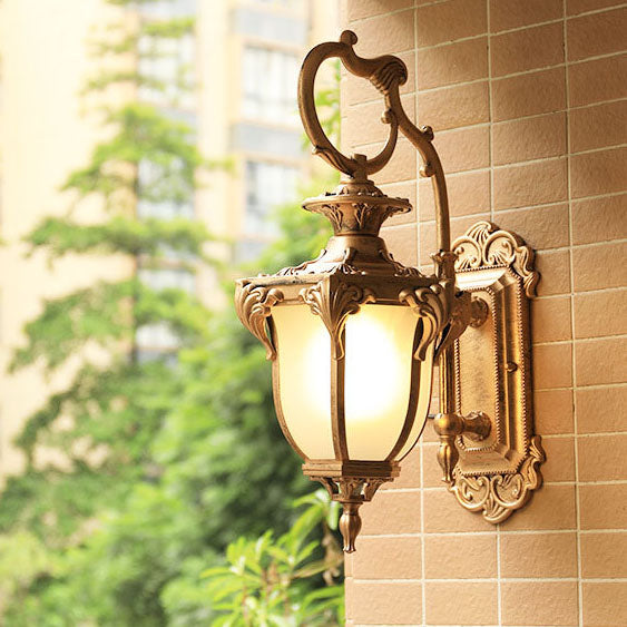 European Retro Aluminum Glass Carved Lantern 1-Light Outdoor Waterproof Wall Sconce Lamp | Kalsten