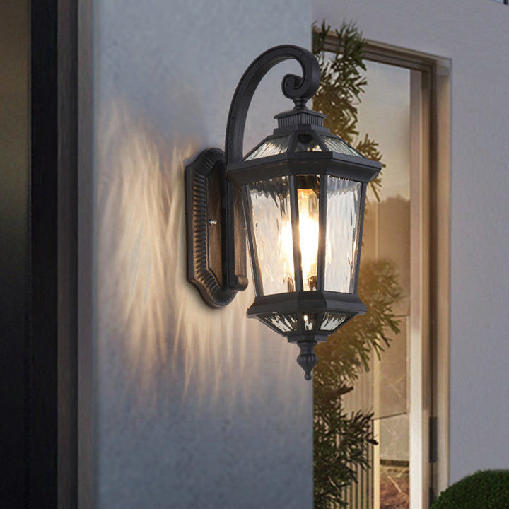 Traditional European Waterproof Aluminum Glass Octagon Cylinder 1-Light Wall Sconce Lamp For Garden | Kalsten
