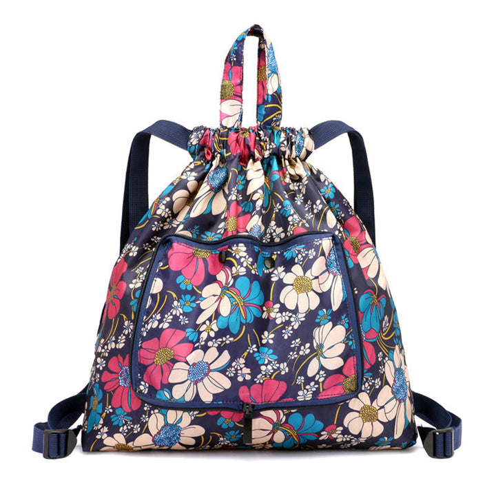 Foldable Printed Nylon Backpack with Drawstring | Kalsten