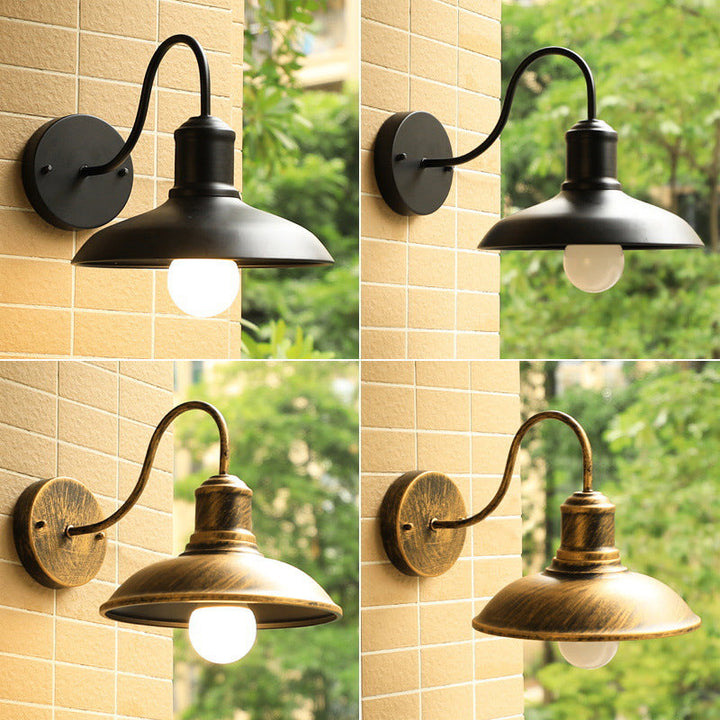 Retro Loft Dome Iron Outdoor Waterproof 1-Light Bent Arm Wall Sconce Lamp | Kalsten