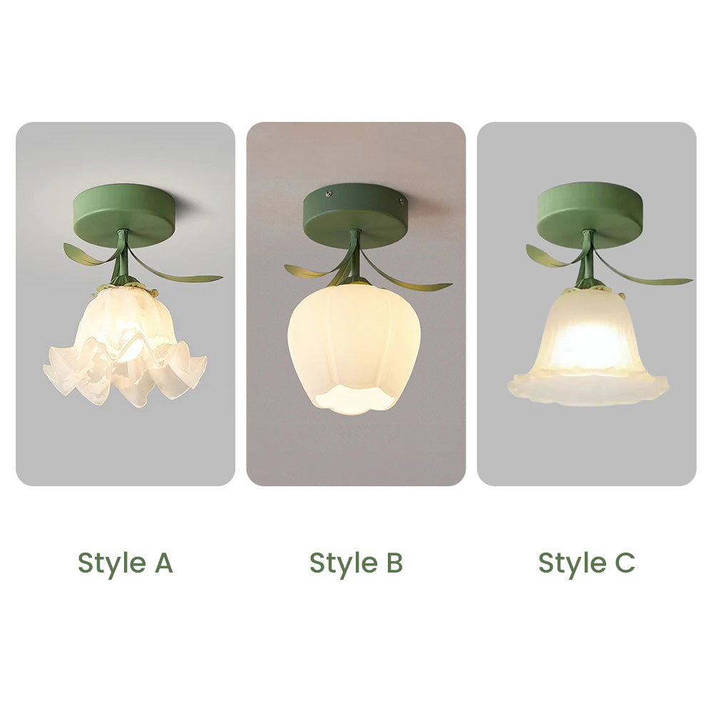 Floral Glass Shade Ceiling Lamp Kalsten