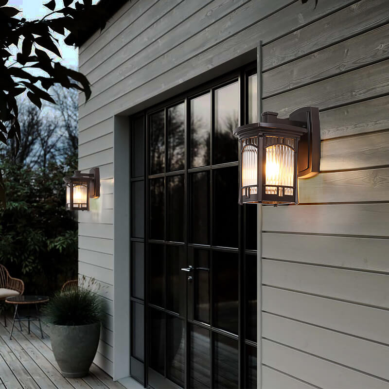 Modern Square Aluminum Glass Carved 1-Light Outdoor Waterproof Wall Sconce Lamp | Kalsten