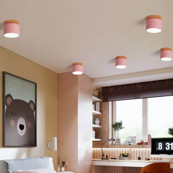 Flush Mount Ceiling Light Iron Solid Wood PVC 3.94 in Modern Hallway Living Room Bedroom 7W 700lm LED Adjustable Color Temperature White Black Pink Blue Green Gray Gold | Kalsten