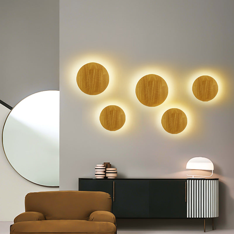 Modern Minimalist Round Irregular Oval Wood LED Wall Light Lamp for Living Room | Kalsten