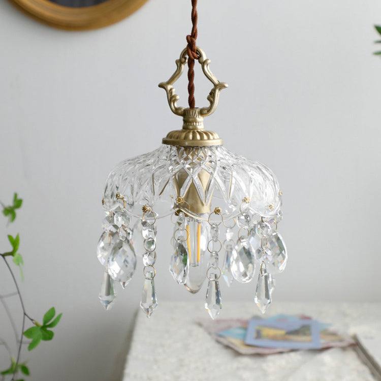 Pendant Light Crystal Glass 7.9 in Clear Gold Adjustable Flower Shop Living Room Restaurant Tea Room | Kalsten
