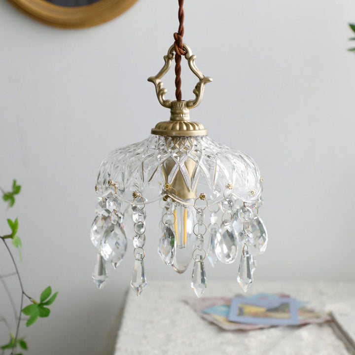 Pendant Light Crystal Glass 7.9 in Clear Gold Adjustable Flower Shop Living Room Restaurant Tea Room | Kalsten
