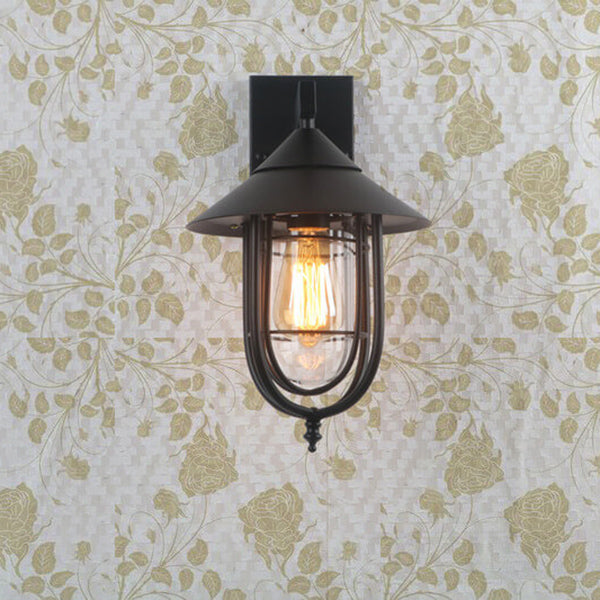 Vintage Industrial Iron Lantern Indoor Outdoor 1-Light Wall Sconce Lamp | Kalsten