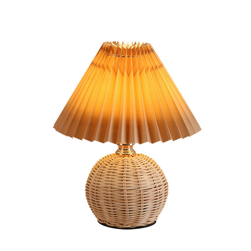 RattaLume Nordic LED Table Lamp | Woven Rattan & Foldable Fabric Shade | Mood Light | Decor for the Bedroom | Kalsten