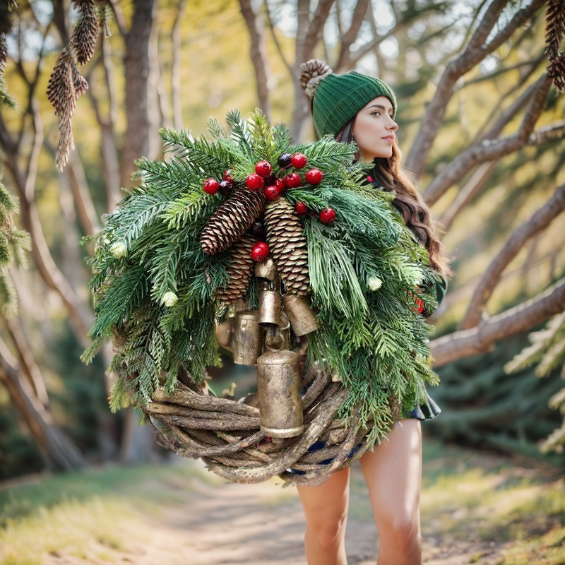 Kalsten | Christmas Wreath | Boho Style | Rustic Vine Base with Pinecones & Golden Bells