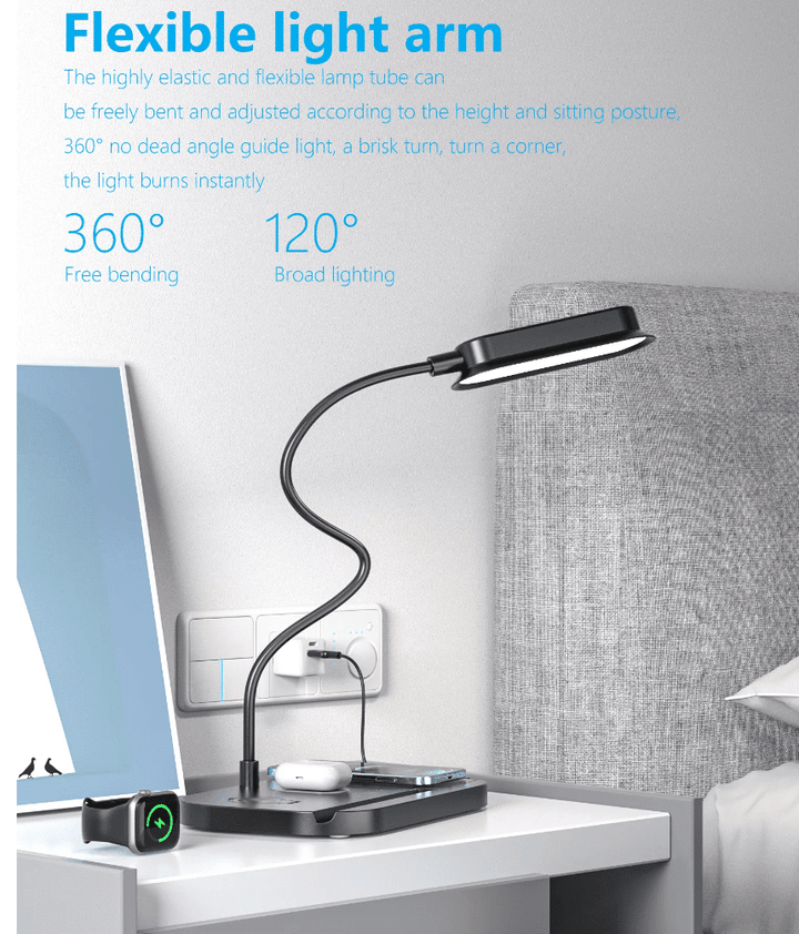 LED table lamp with dimmer and wireless charger for smartphones (4-in-1) | Kalsten