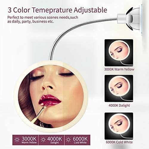 Makeup mirror with LED &amp; magnification - with suction cup and flexible arm | Kalsten