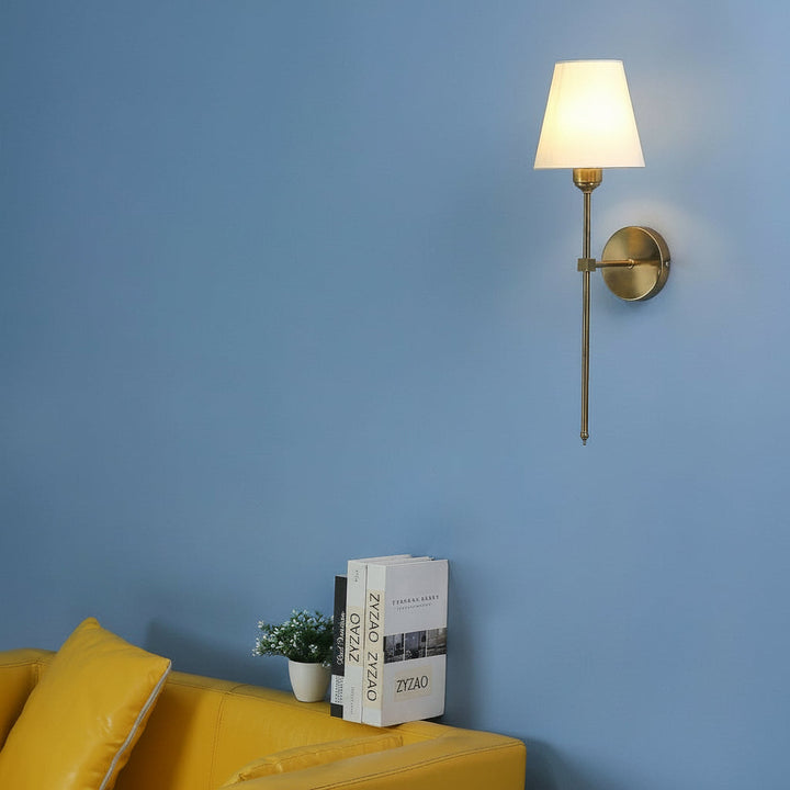 LED Wall Sconce Light – Modern American Copper White Linen Fabric (36x14cm / 14.2x5.5in) | Kalsten