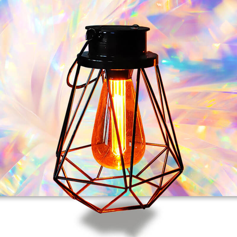 Solar Retro Iron Lantern Geometry LED Decorative Outdoor Landscape Light | Kalsten