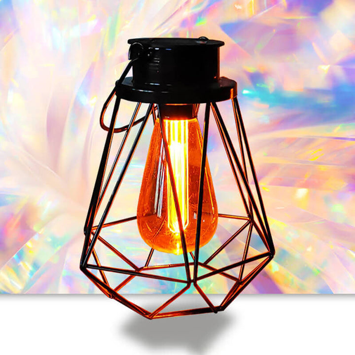 Solar Retro Iron Lantern Geometry LED Decorative Outdoor Landscape Light | Kalsten