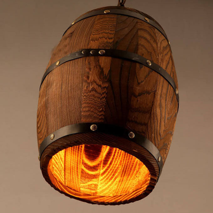 Kalsten | BarrelGlow Vintage Pendant Light | Wood Wine Barrel Design | 1-bulb | Rustic Lighting