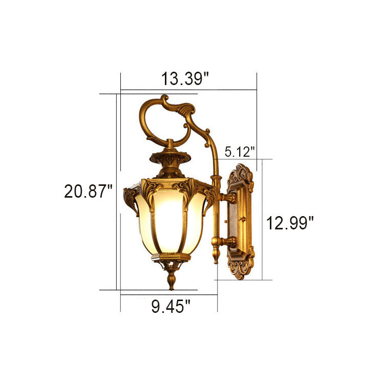 European Retro Aluminum Glass Carved Lantern 1-Light Outdoor Waterproof Wall Sconce Lamp | Kalsten