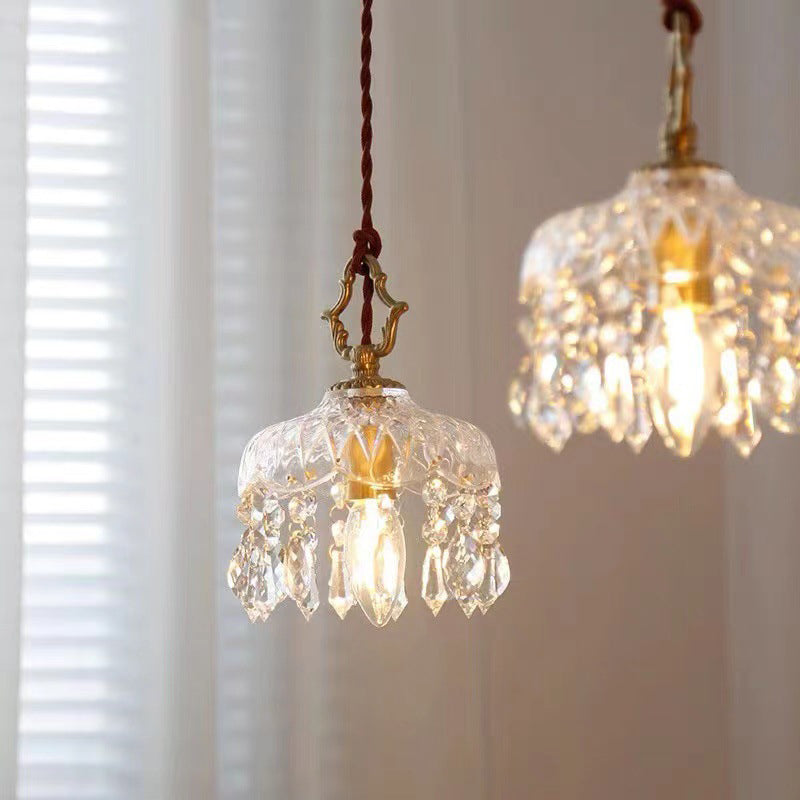 Pendant Light Crystal Glass 7.9 in Clear Gold Adjustable Flower Shop Living Room Restaurant Tea Room | Kalsten