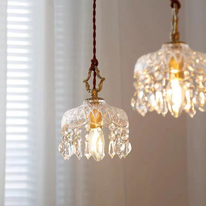 Pendant Light Crystal Glass 7.9 in Clear Gold Adjustable Flower Shop Living Room Restaurant Tea Room | Kalsten